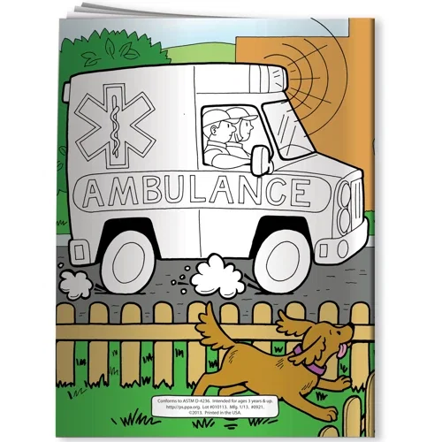 Learn About EMTs and Emergencies Coloring Book interior page teaching emergency safety