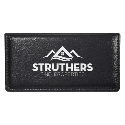 Black leather look case holding sticky notes and a calendar