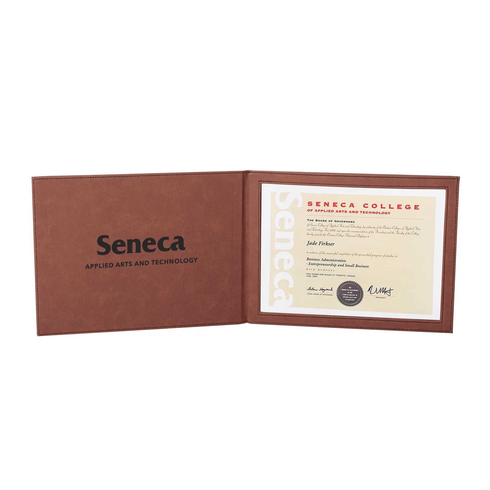 Personalized Laser-Engraved Soft Leatherette Certificate Holder with Window for employee recognition