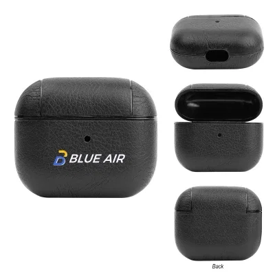 Black leatherette charging case for wireless earbuds