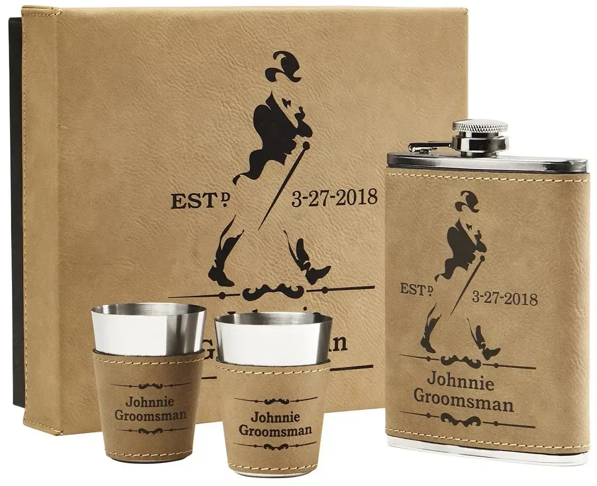 Custom Printed Leatherette Flask Set — view 2