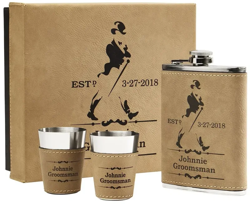 Custom Printed Leatherette Flask Set — view 2