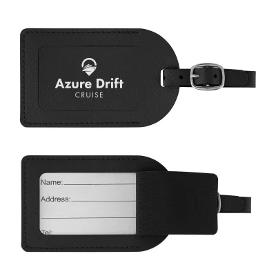 Leatherette luggage tag with a buckle strap and name window