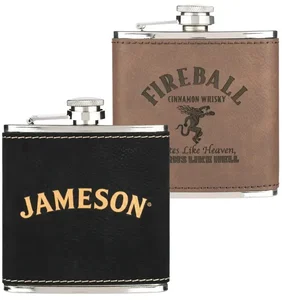 Branded Leatherette Wrapped Stainless Steel Hip Flask (6 oz)