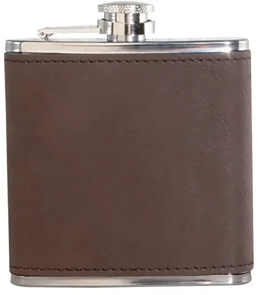 Branded Leatherette Wrapped Stainless Steel Hip Flask (6 oz) — view 2