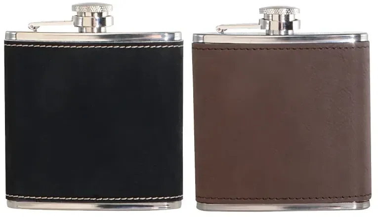 Branded Leatherette Wrapped Stainless Steel Hip Flask (6 oz) — view 4