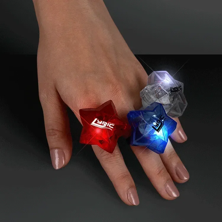 LED Assorted Red , White & Blue Star Bling Rings — view 2