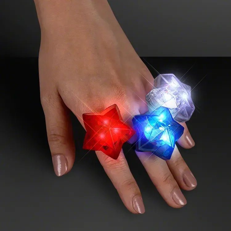 LED Assorted Red , White & Blue Star Bling Rings — view 4