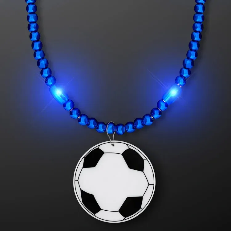 LED Bead Necklace with Soccer Ball Medallion — view 2