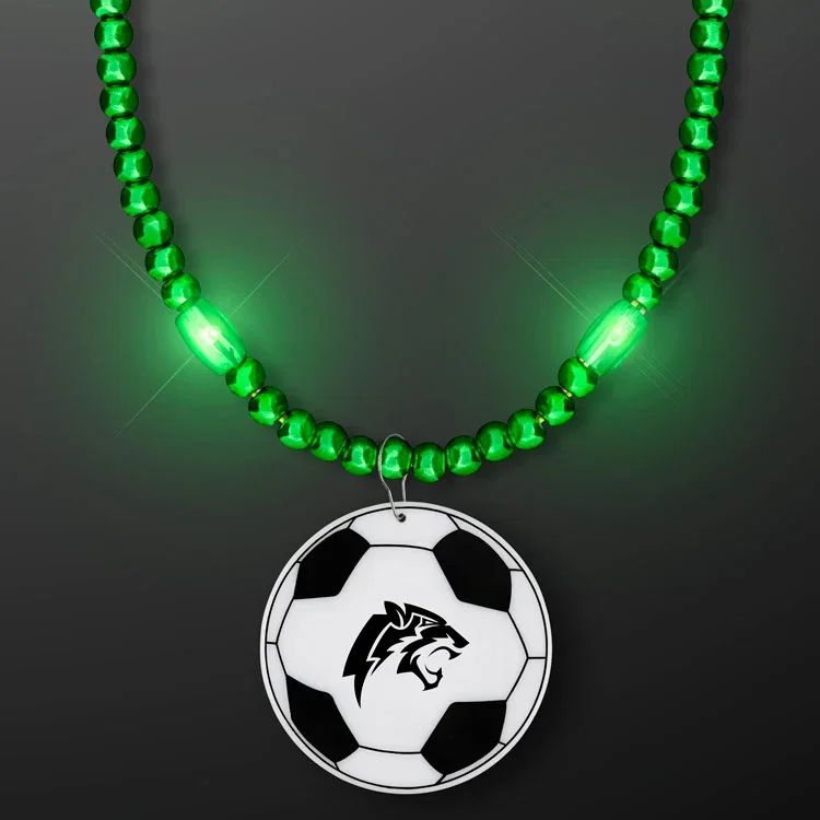 LED Bead Necklace with Soccer Ball Medallion — view 3