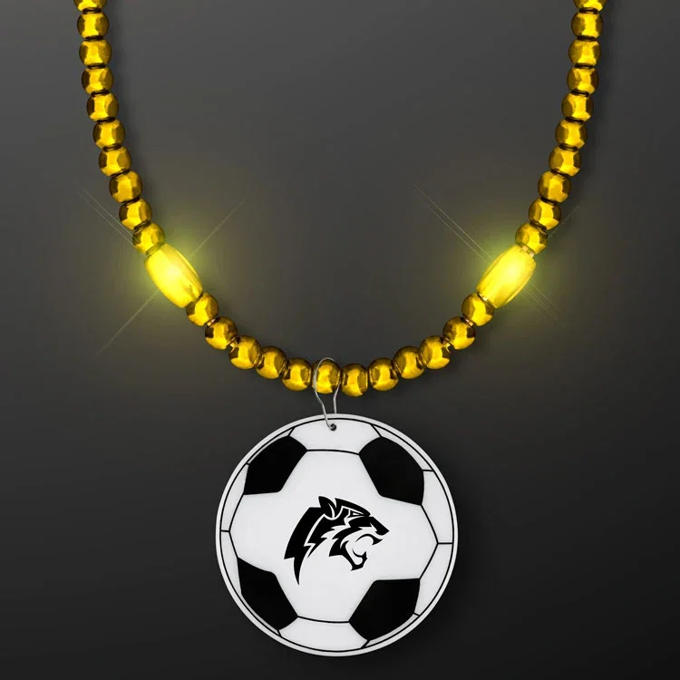 LED Bead Necklace with Soccer Ball Medallion — view 4