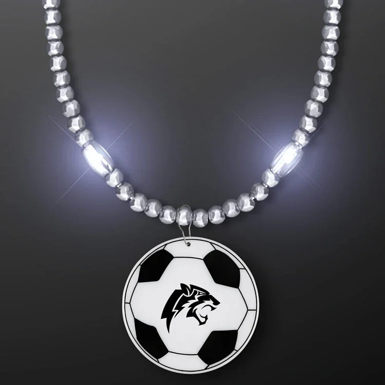 LED Bead Necklace with Soccer Ball Medallion — view 5