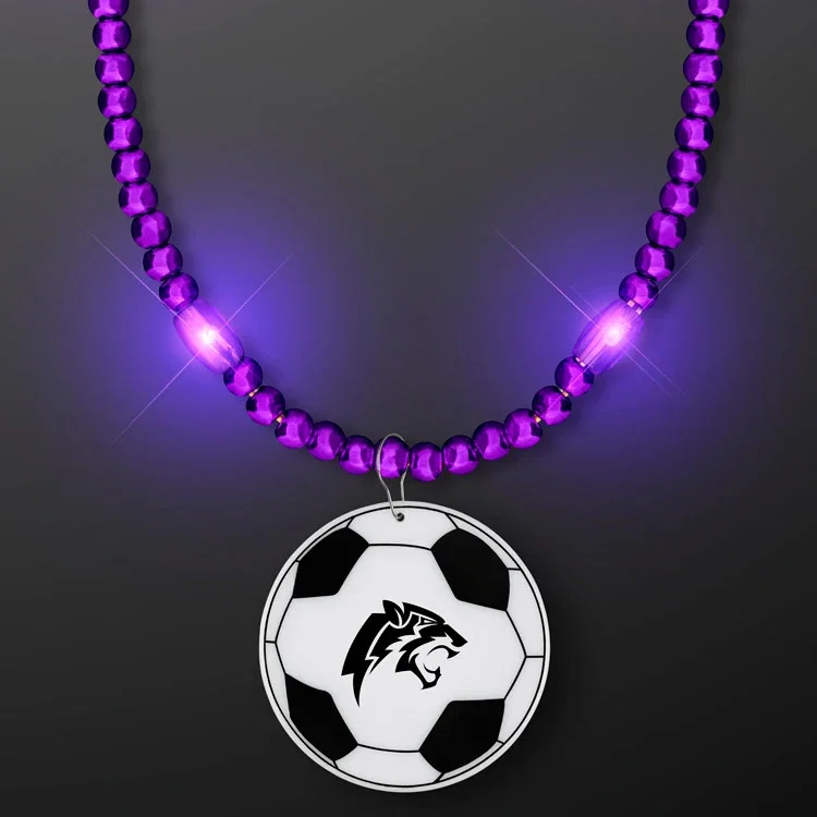 LED Bead Necklace with Soccer Ball Medallion — view 6