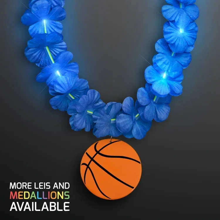 LED Blue Lei Necklace with Basketball Medallion — view 2