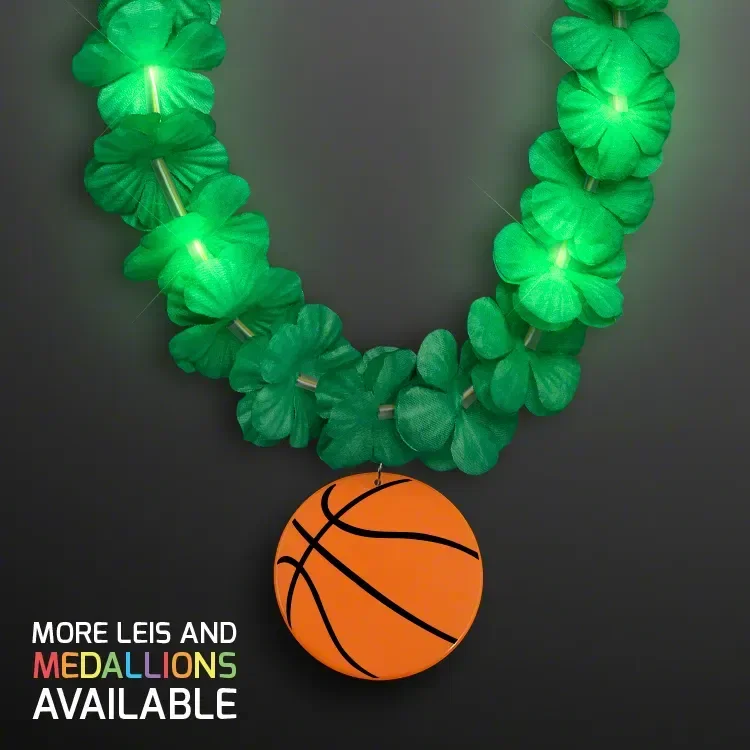 LED Green Lei Necklace with Basketball Medallion — view 2