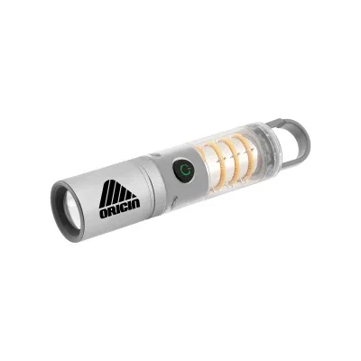 Clear lantern flashlight with black trim and a carabiner handle