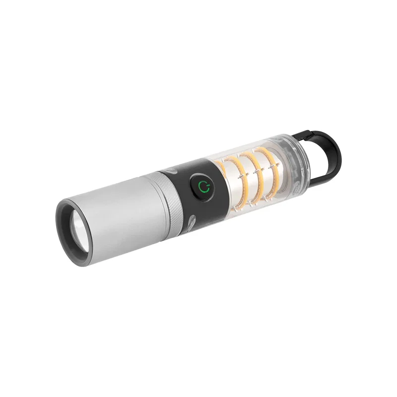 Push switch located on the barrel of the handheld camping lamp