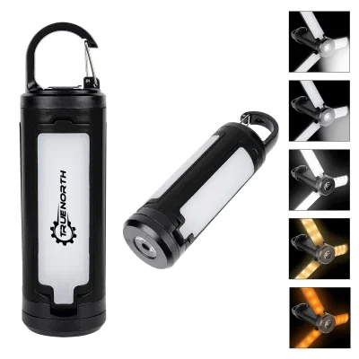 Black rechargeable lantern with a built in carabiner handle