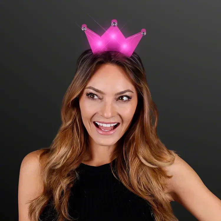 LED Pink Crown Tiara Headbands, Princess Party Favors — view 3