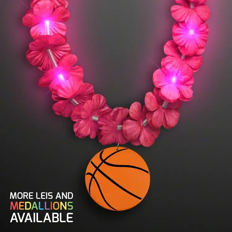 LED Pink Lei Necklace with Basketball Medallion — view 2