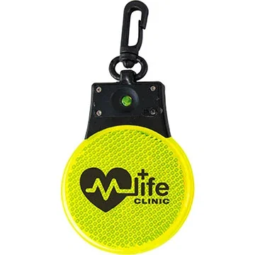 LED safety reflector flasher with swivel carabiner, red blinking light, 3 modes
