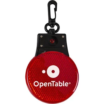 LED safety reflector flasher with carabiner attachment, red promotional safety light
