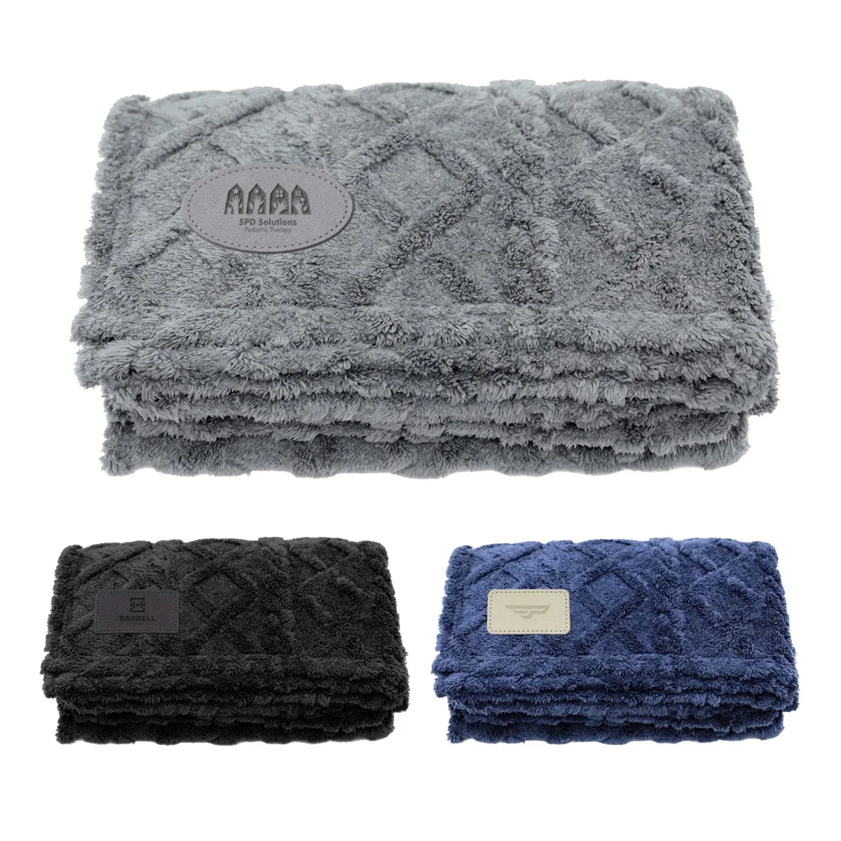 Custom Legacy 280GSM RPET Sherpa Fleece Blanket, front view of the branded blanket folded