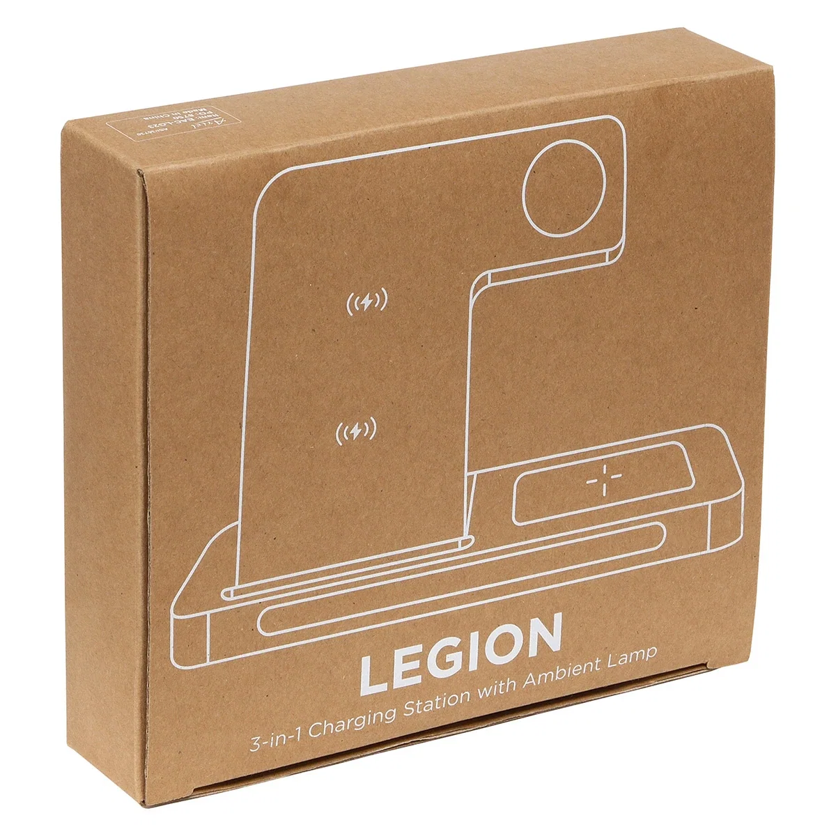 Legion 3-in-1 Charging Station retail packaging, branded box for the promotional charging station
