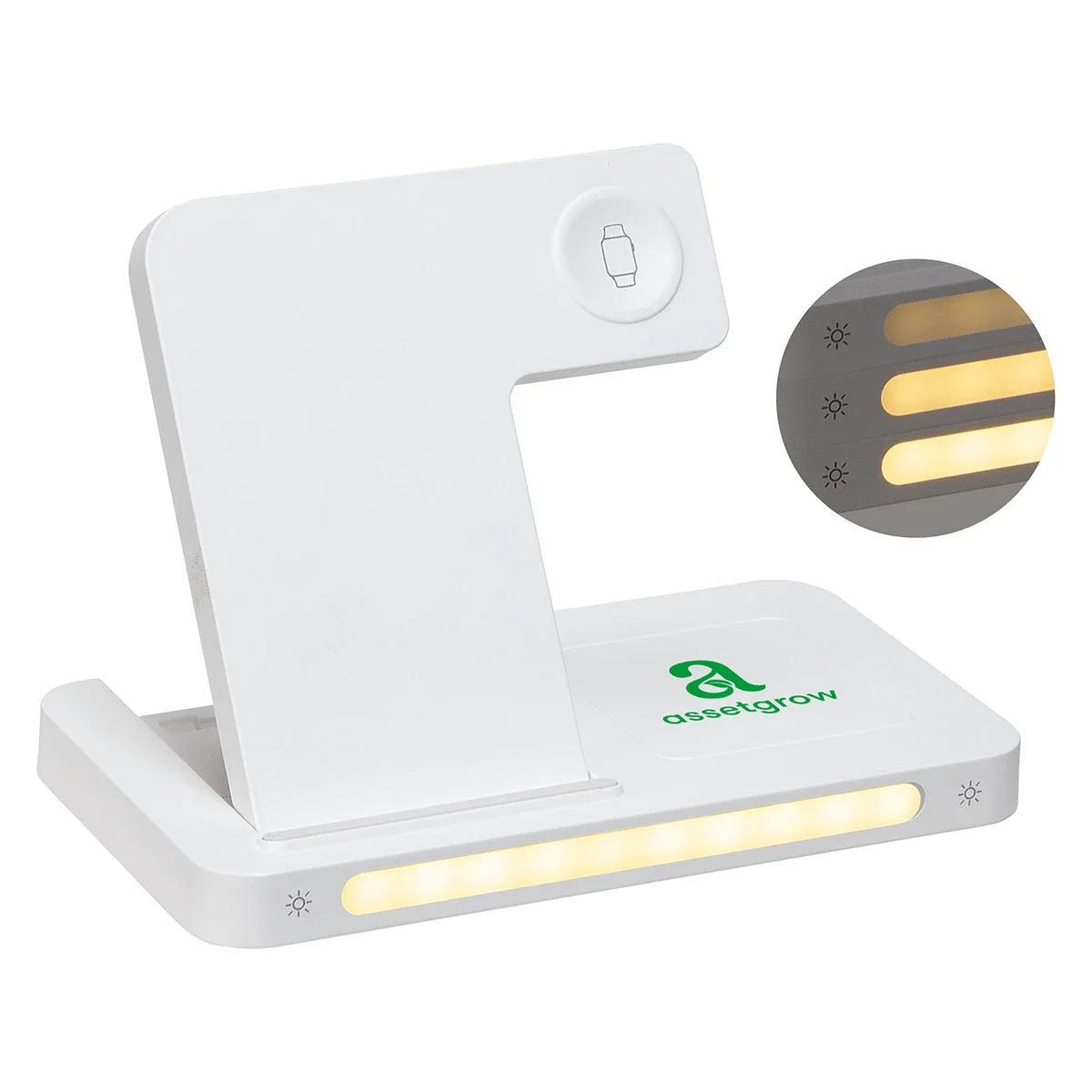 Close-up of the Legion 3-in-1 Charging Station's ambient lamp lit up