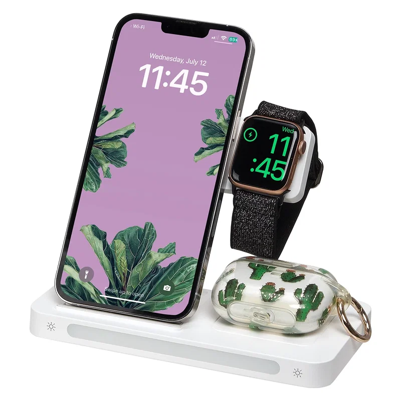 Legion 3-in-1 Charging Station on a desk, lifestyle shot of the branded charging station in use