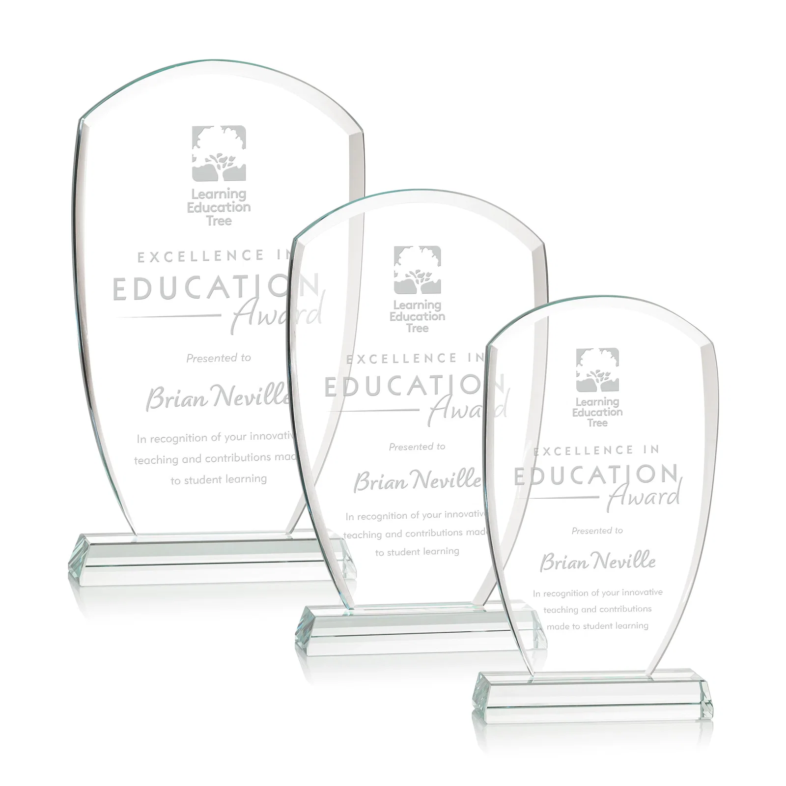 Custom Starfire Crystal Arch Award With Curved Sides and Pointed Corners, awards for employee recognition
