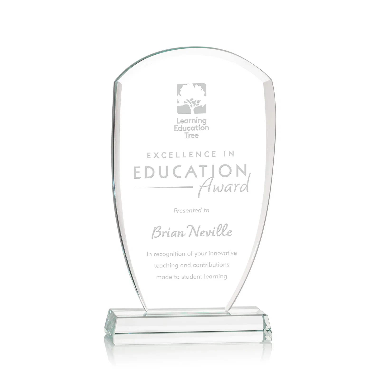 Custom Starfire Crystal Arch Award With Curved Sides and Pointed Corners, awards for corporate award ceremonies
