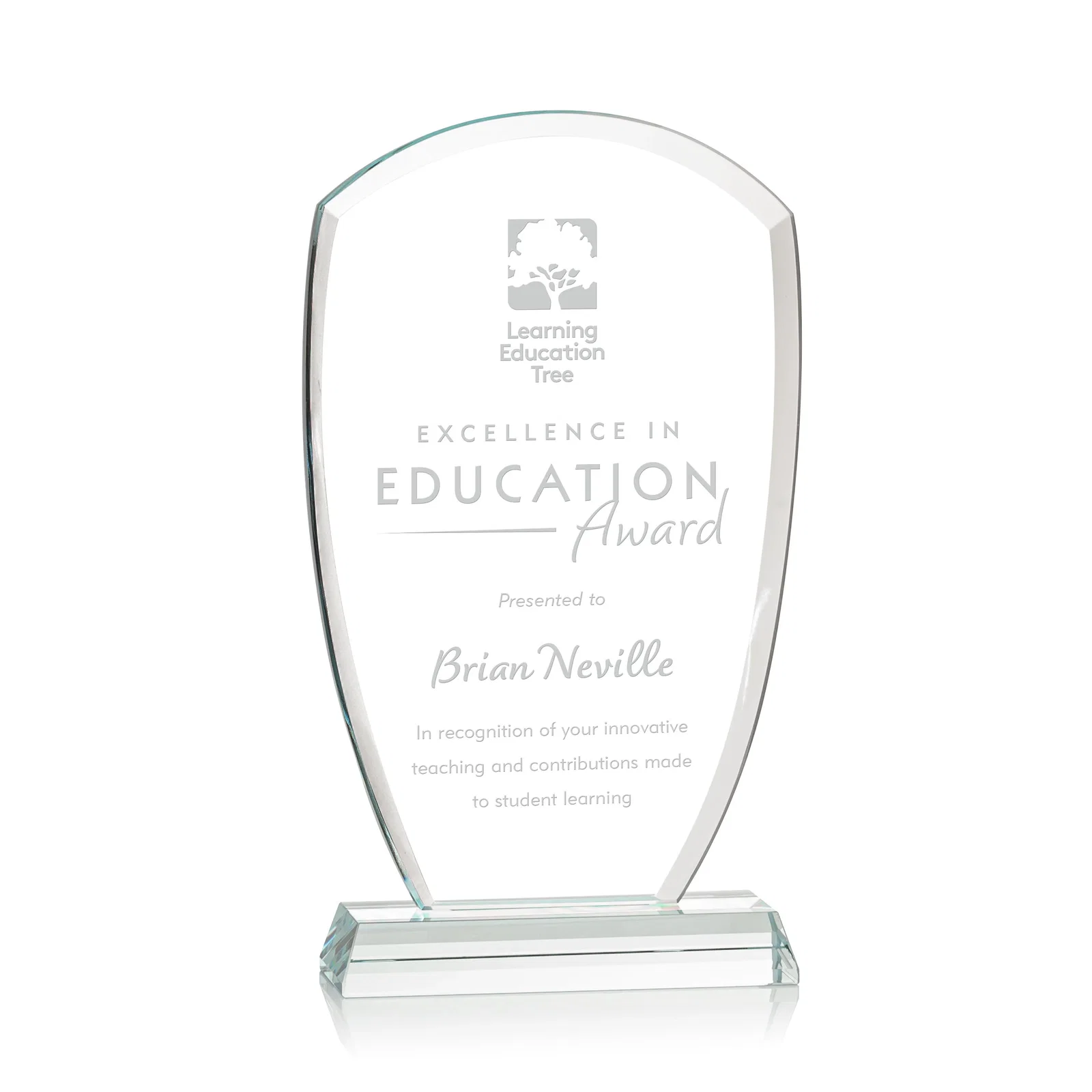 Custom Starfire Crystal Arch Award With Curved Sides and Pointed Corners, awards for service anniversary gifts