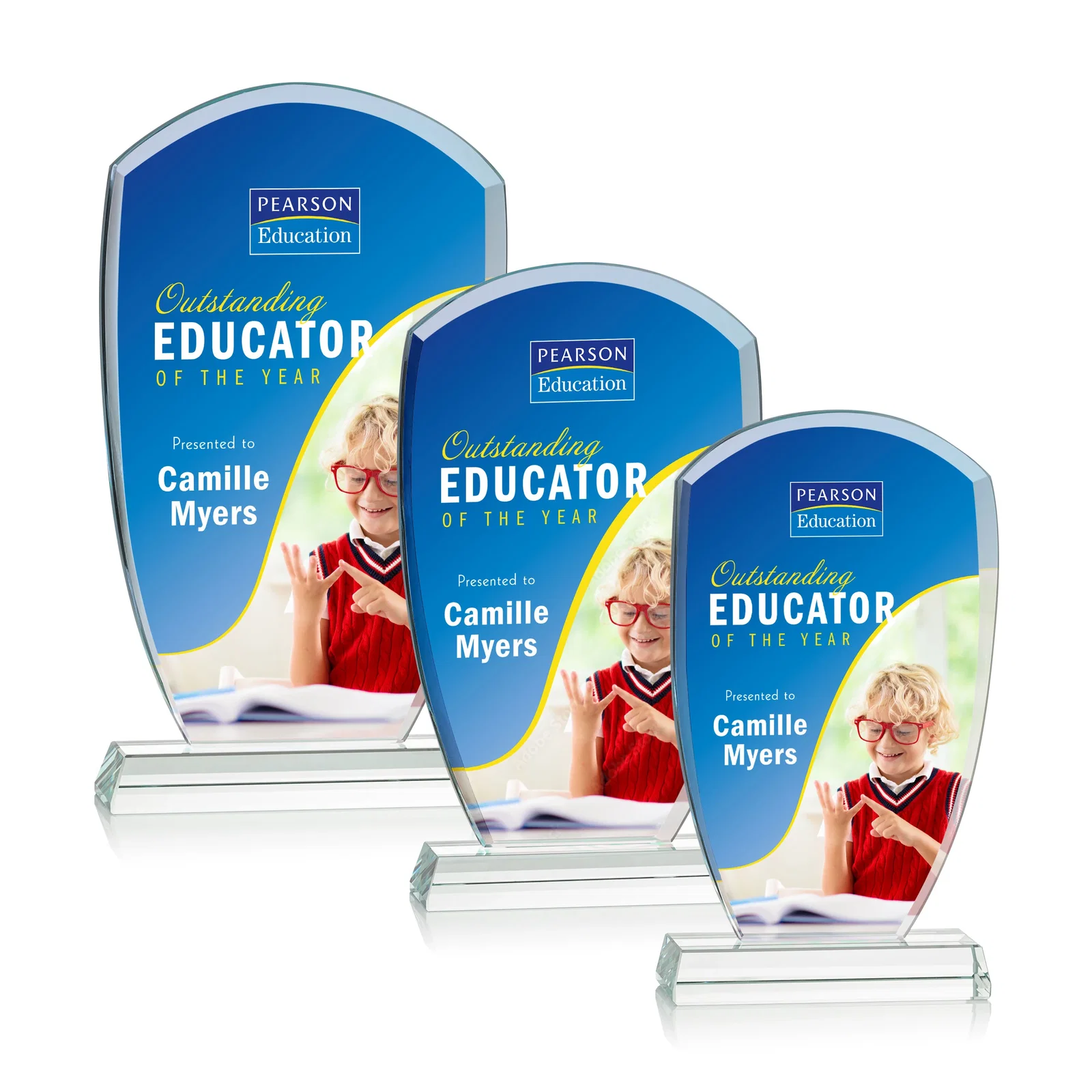 Custom Starfire Crystal Arch Award With Curved Sides and Pointed Corners, awards for retirement presentations