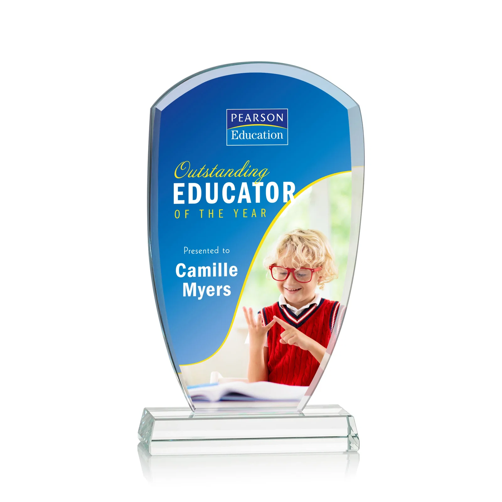 Custom Starfire Crystal Arch Award With Curved Sides and Pointed Corners, awards for team milestone celebrations