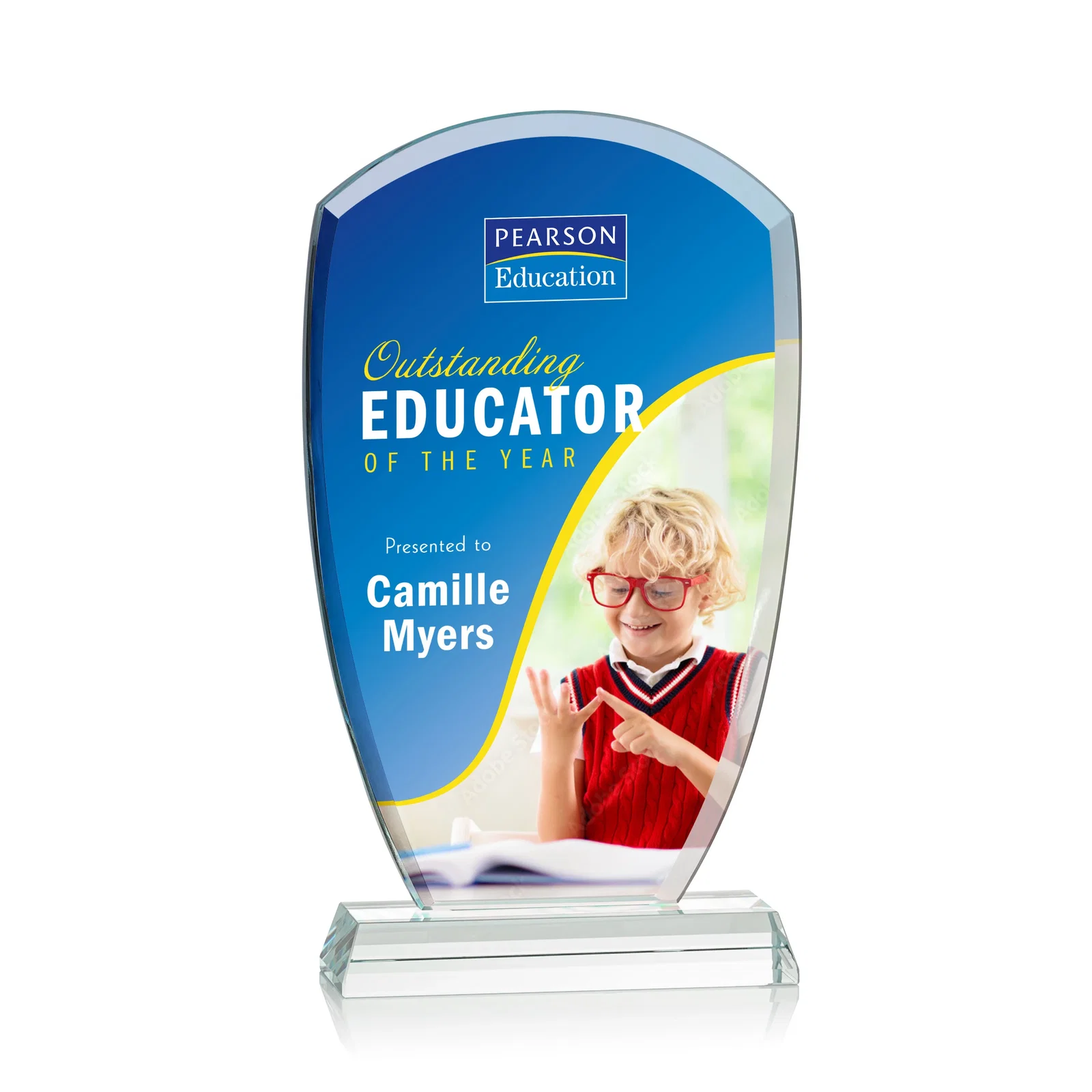 Custom Starfire Crystal Arch Award With Curved Sides and Pointed Corners, awards for donor appreciation