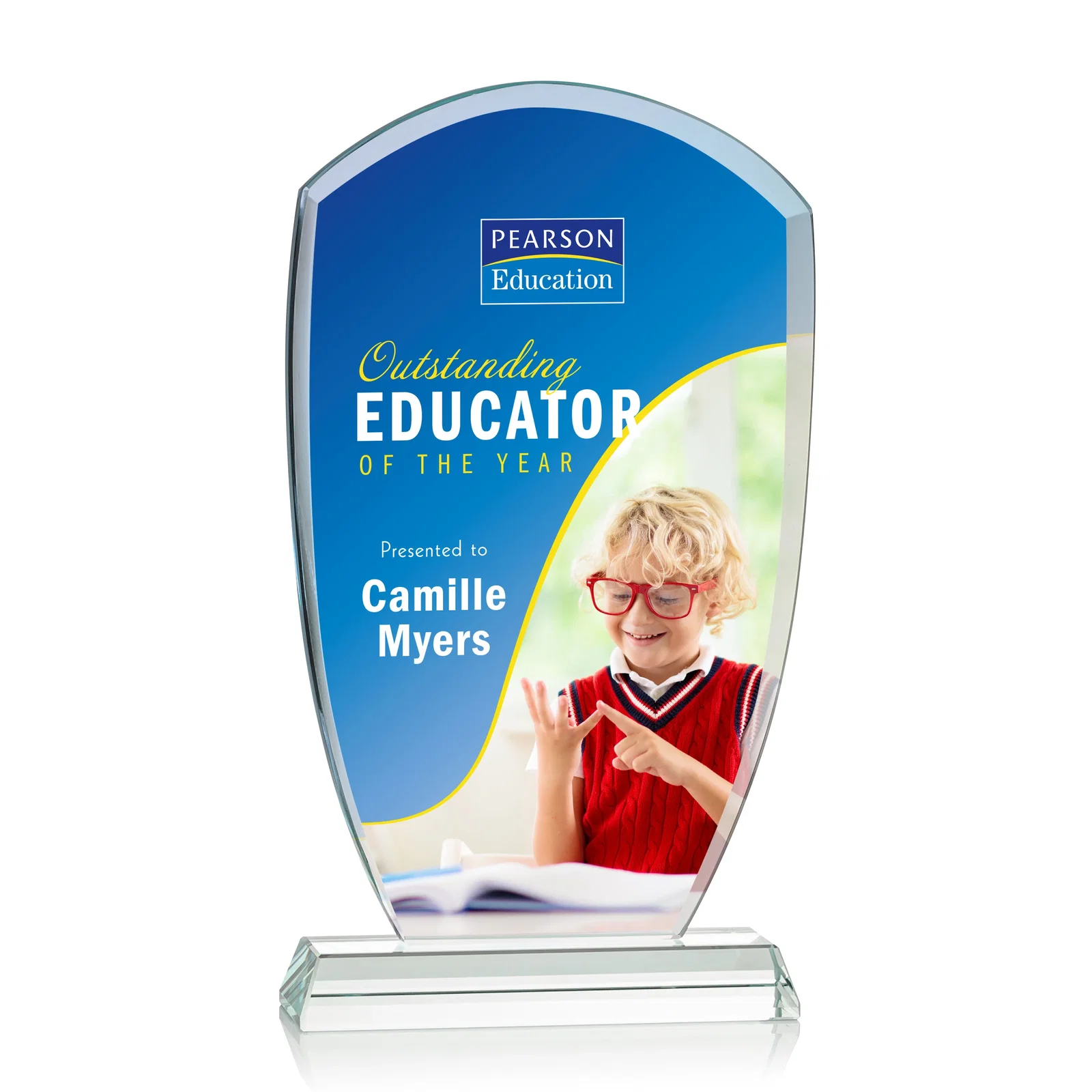 Custom Starfire Crystal Arch Award With Curved Sides and Pointed Corners, awards for graduation ceremonies