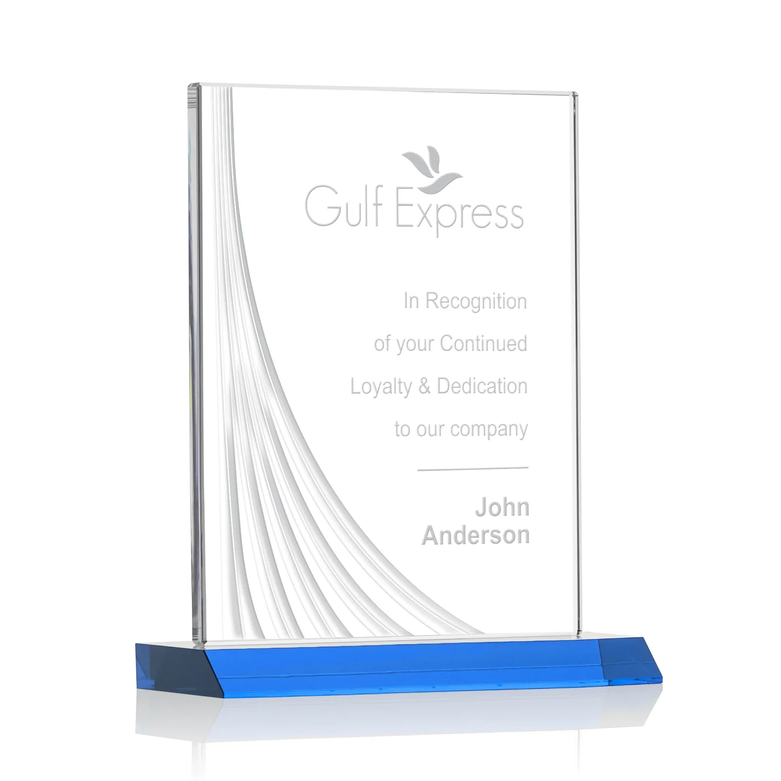 Personalized Starfire Crystal Award With Liquid-Crystal Accent Lines, awards for company anniversary events