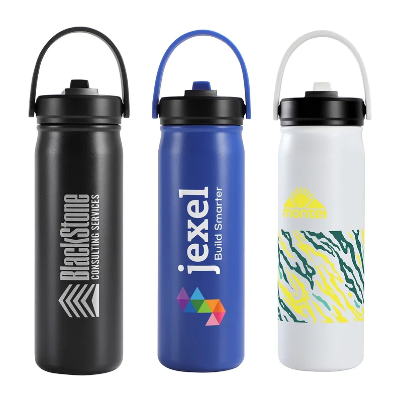 Custom Lennon 20 oz Eco-friendly Straw Lid Vacuum Bottle, front view of the branded bottle