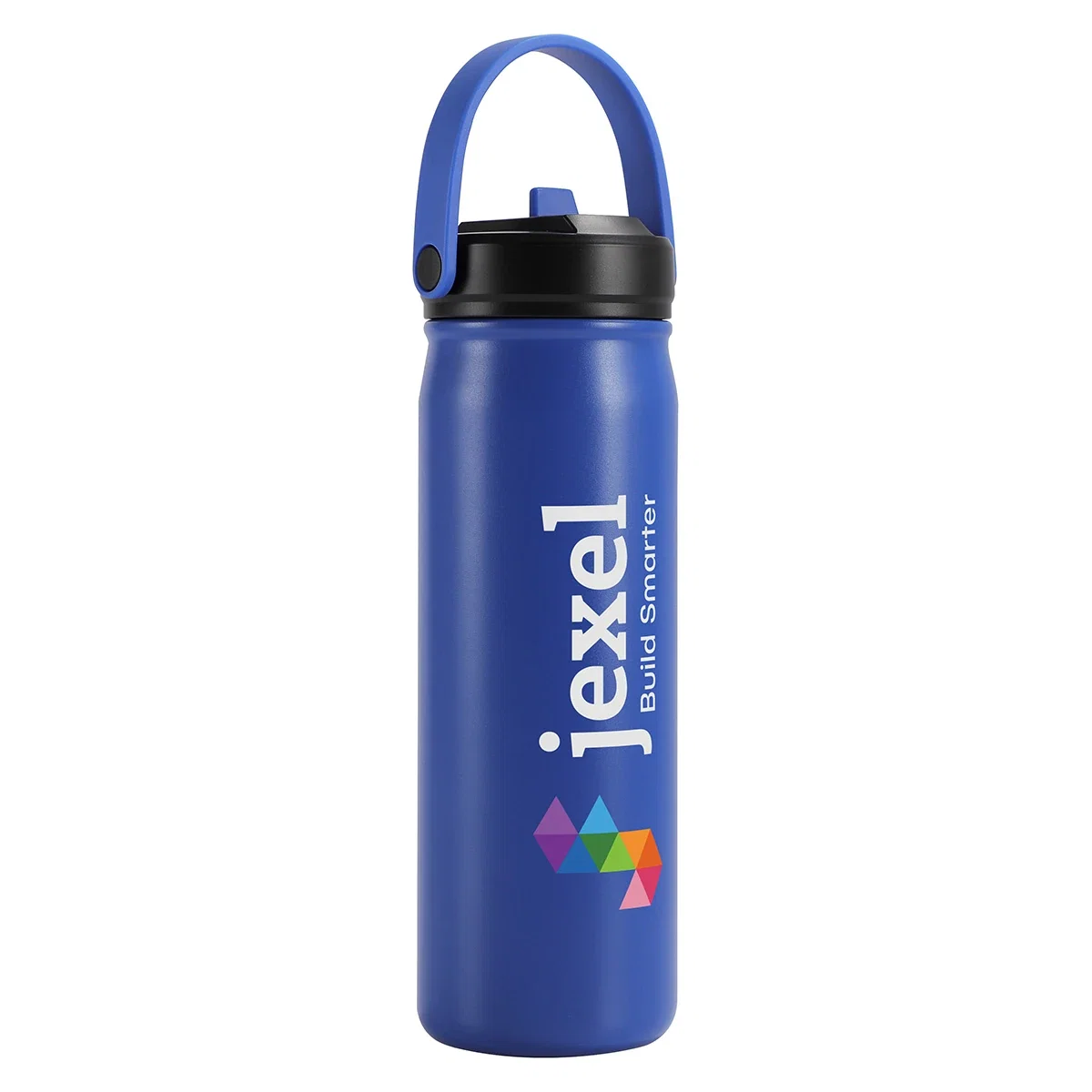 Promotional Lennon vacuum bottle in use, branded eco-friendly bottle on a gym bag