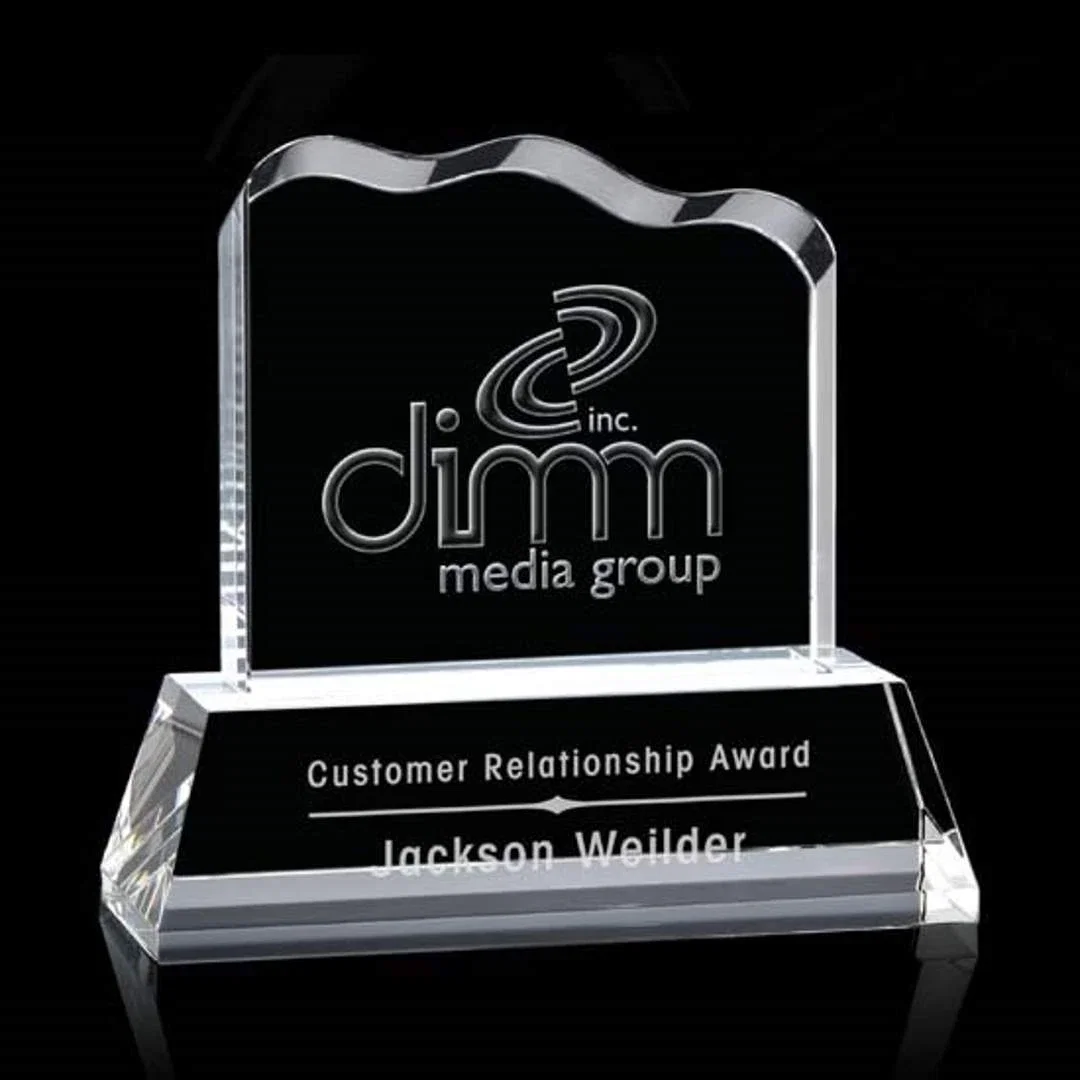 Custom Optical Crystal Iceberg Award With a 4 x 3.25 Back Etch - Lennox, awards for employee recognition