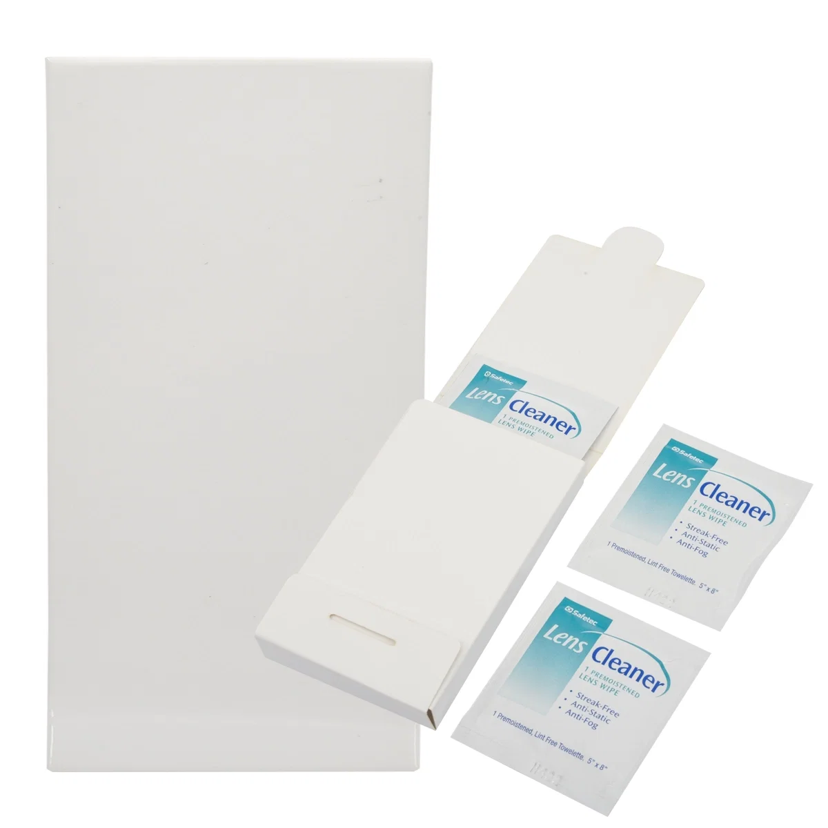 Individually wrapped sachets fanned out beside the small case