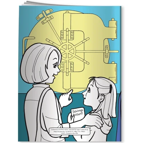 Inside pages of Let's Go to the Credit Union kids coloring book