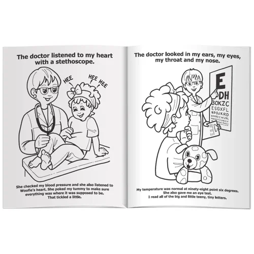 Let's Go to the Doctor combo pack kitted in clear poly bag with crayons