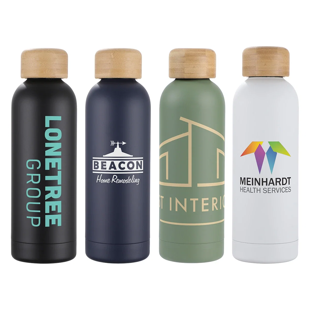 Custom Lexi 17 oz Eco-Friendly Vacuum Stainless Steel Bottle with Bamboo Lid, front view of the branded bottle