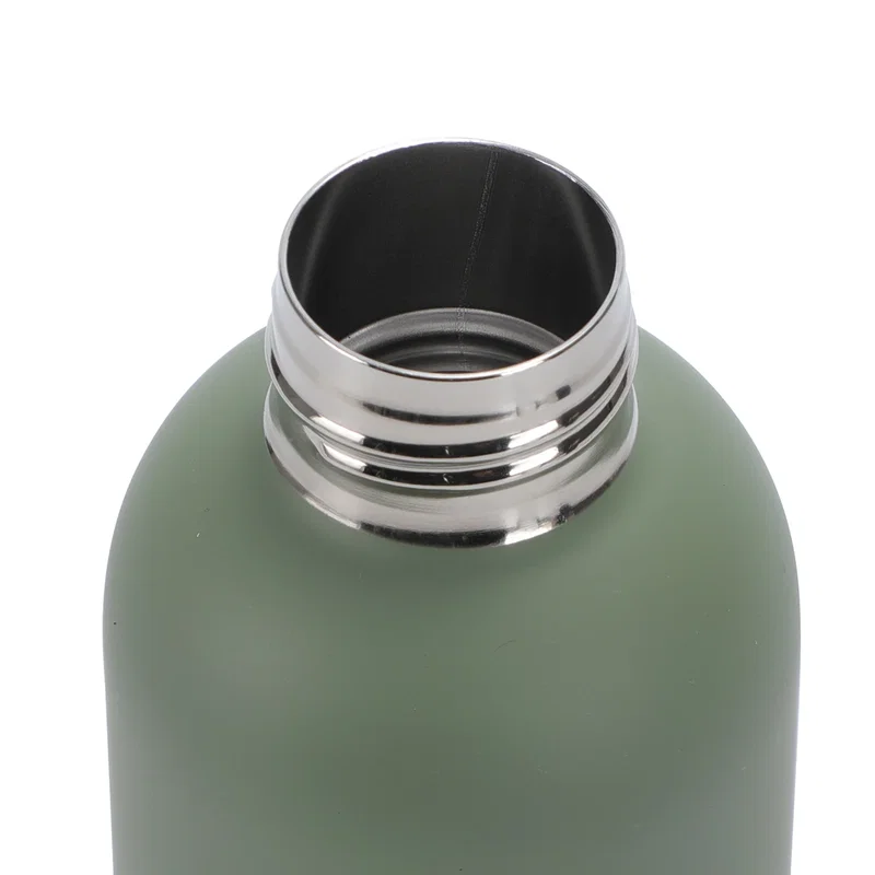 Angled view of the custom Lexi Vacuum Stainless Steel Bottle with Bamboo Lid