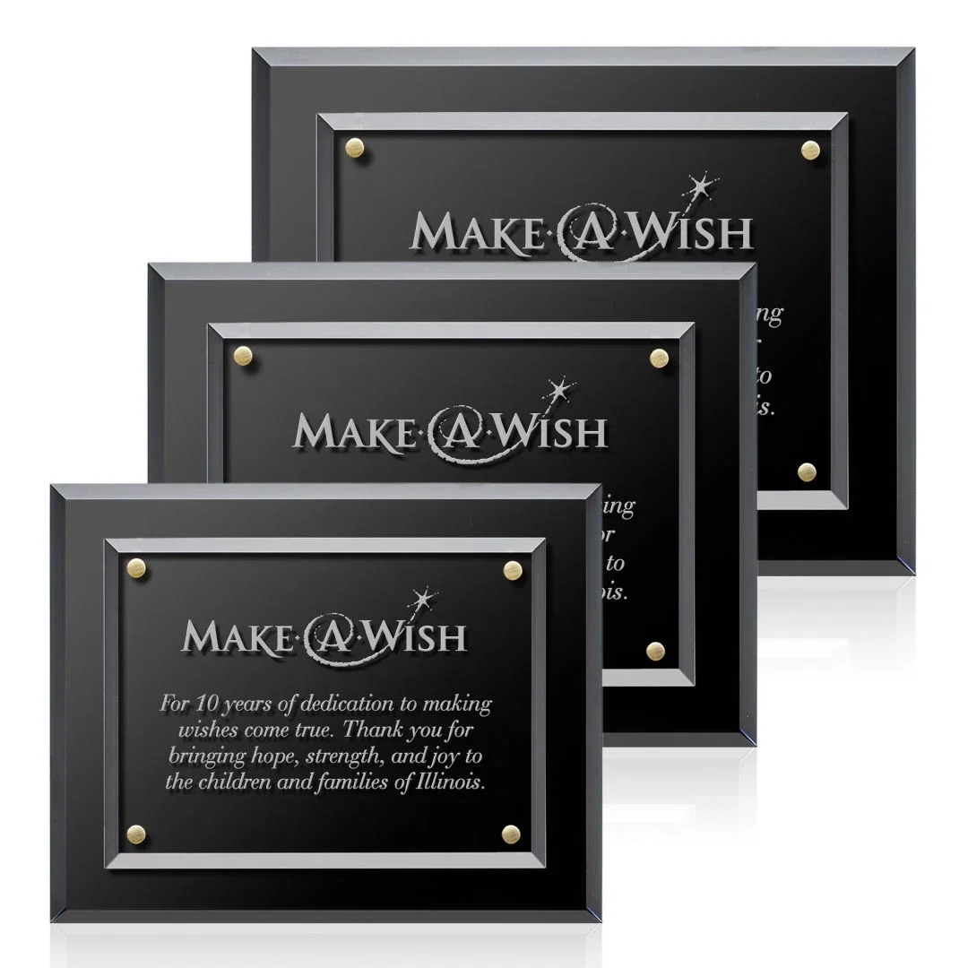 Two-Layer Beveled Glass Plaque with Gold or Silver Pins