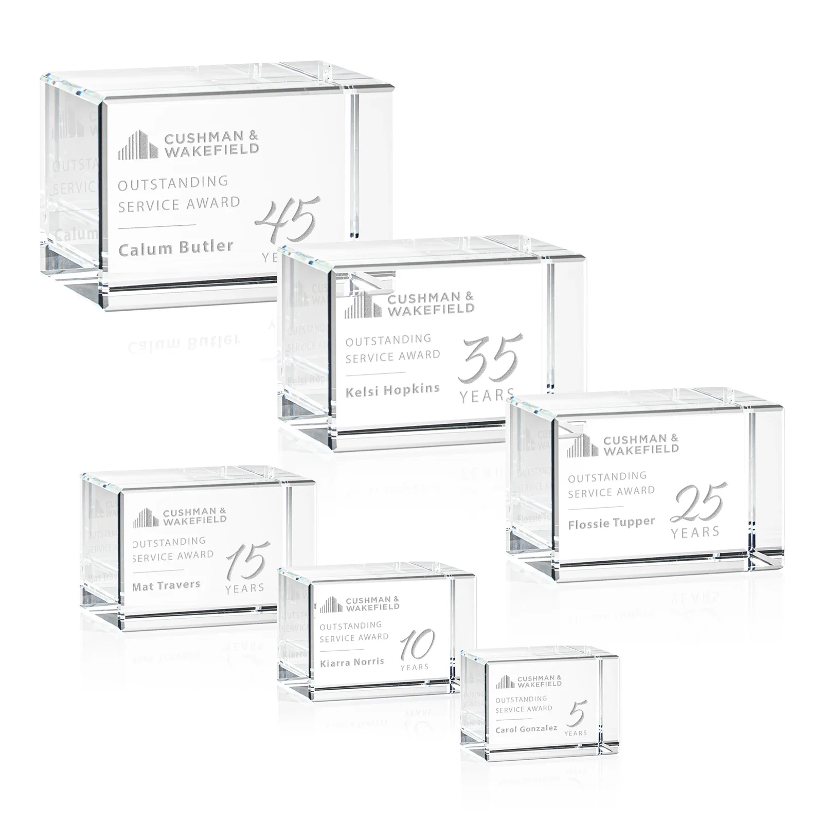 Custom Beveled Crystal Block Award, 2"-4.5" in 5 Sizes, client appreciation gift for employee recognition