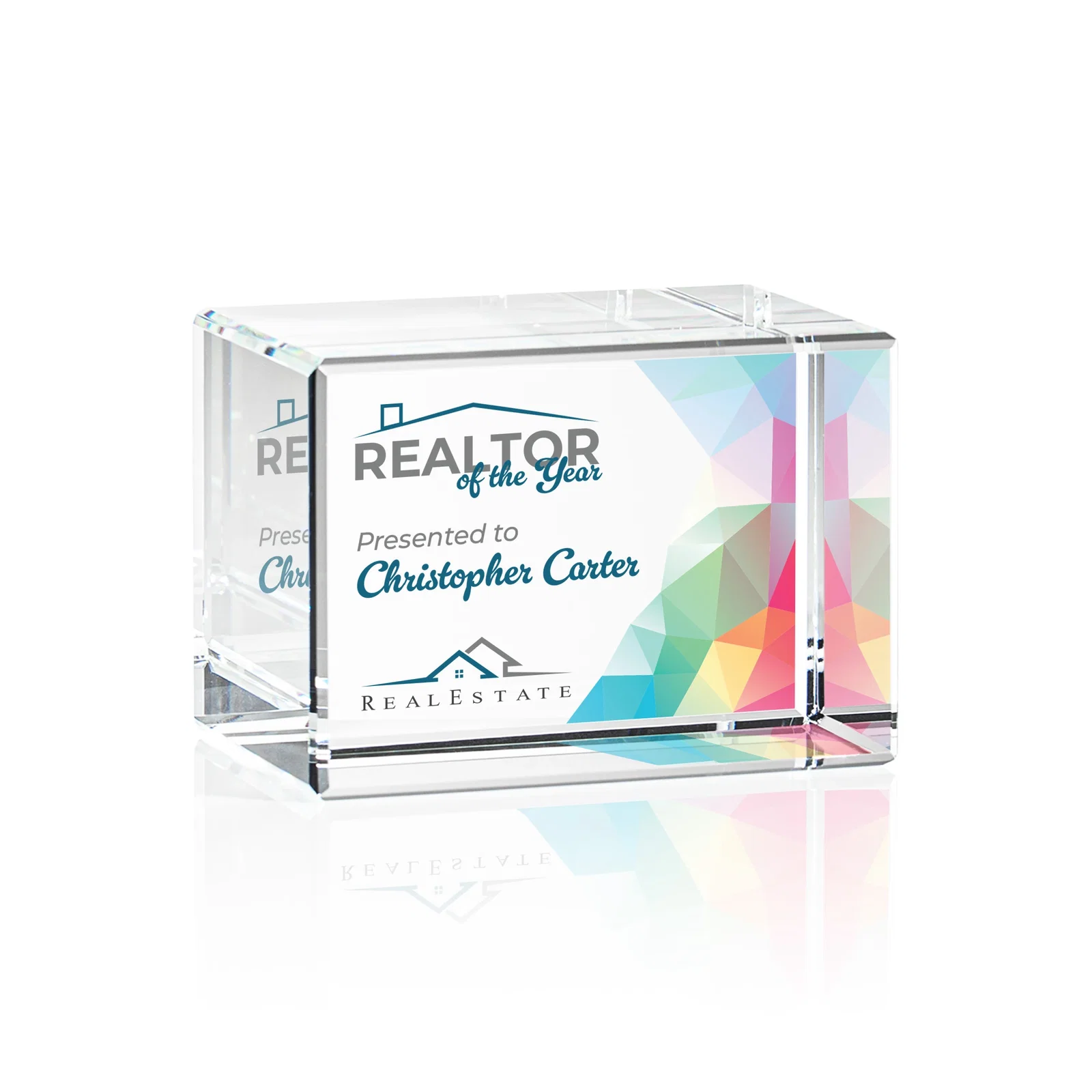 Personalized Beveled Crystal Block Award, 2"-4.5" in 5 Sizes, client appreciation gift for retirement presentations