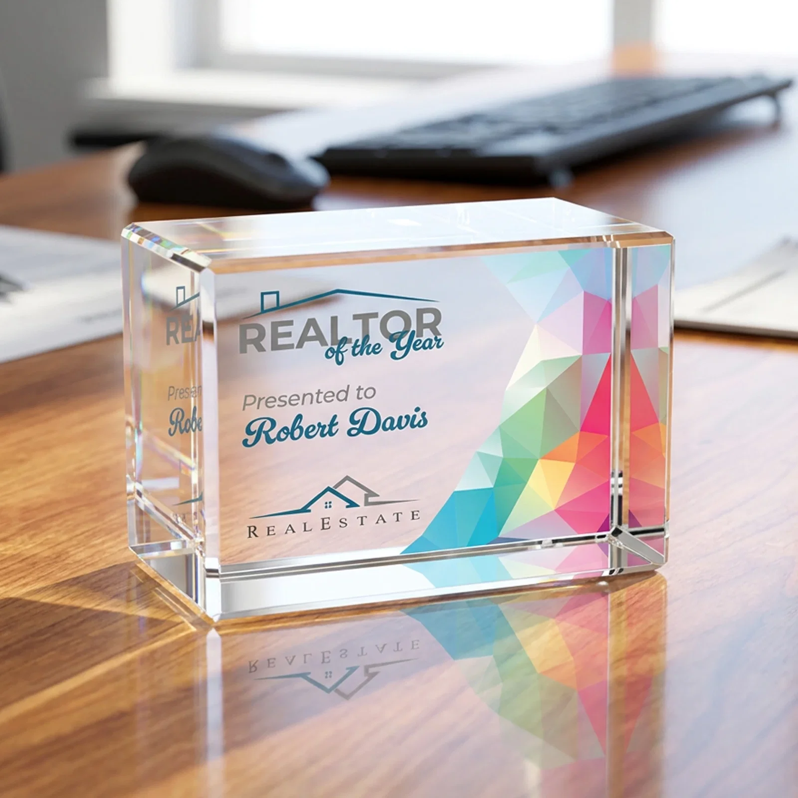 Personalized Beveled Crystal Block Award, 2"-4.5" in 5 Sizes, client appreciation gift for volunteer appreciation
